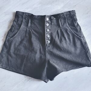 AEO Black Button Front High Rise Paperbag Denim Mom Shorts 8 NWT